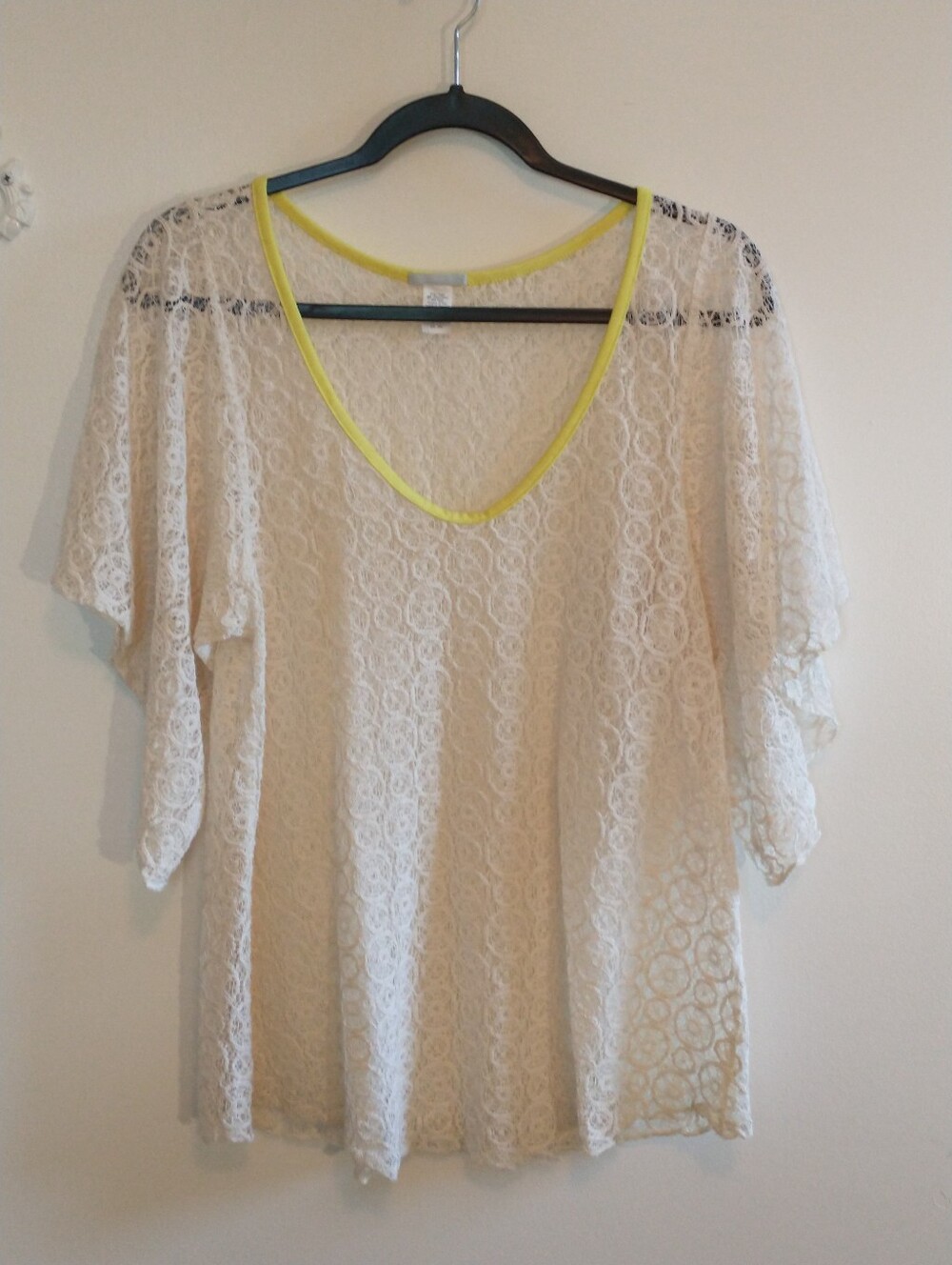 Eberjey Crocheted Boho Tunic Swim Cover Up with Yellow Trim